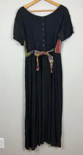 The Planet Maxi Dress Large Black Multicolor Nepal Gauze Peasant Hippie Boho New