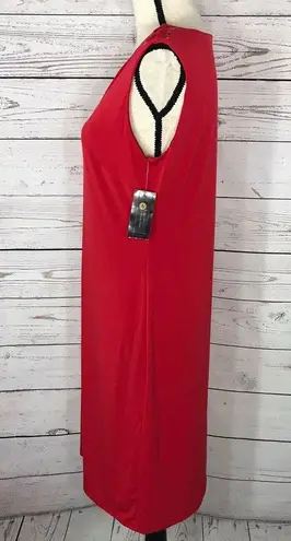 JM Collection Medium M Sheath Dress Sleeveless Red Lined Stretch V-Neck