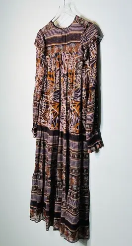 Marie Oliver Gracie Orchid Leaf Print Chiffon Midi Maxi Dress Size S