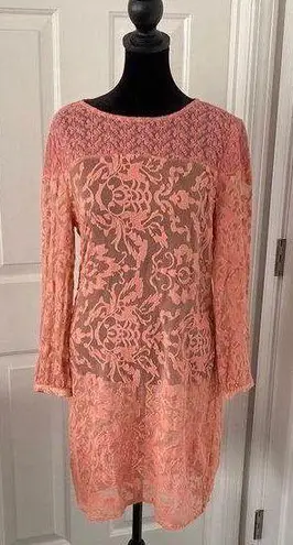Sundance Silk Coral Sheath Dress with Long Sleeves.