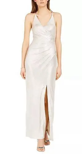 Eliza J Silver Surplice Evening Gown NWT Size 10 Maxi Dress Glam