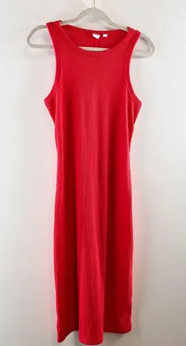 Gap  Sleeveless Crewneck Straight Cut Fitted Ribbed Tank Midi Dress Red XS