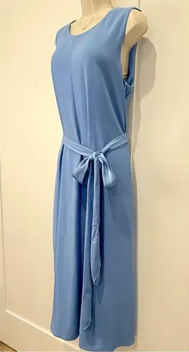 MM.LaFleur The Fatima Midi Dress Sleeveless Belted Shift Blue XL Classic Chic