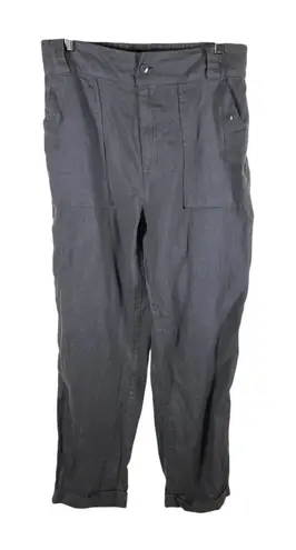 Tahari Linen Pants Size Medium Gray Pockets High Rise Stretch Waist Lagenlook