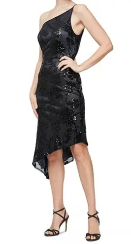 Alex Evenings Alex & Eve Sequined Embroidered One-Shoulder Asymmetrical-Hem Sheath Dress Sz 16