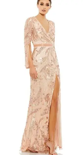 Mac Duggal 5222 Womens SEQUINED FAUX WRAP SPLIT LONG SLEEVE GOWN