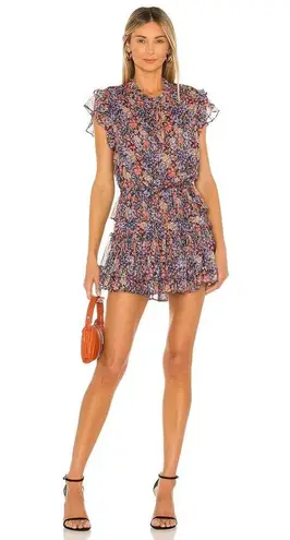 Misa Lilian Multicolor Floral Tassels Ruffle Tiered Mini Fit & Flare Dress Sz L