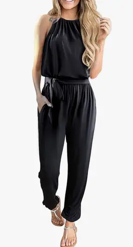 One Piece Women's Halter Neck  Jumpsuit Sleeveless High Waist Belted Size Large