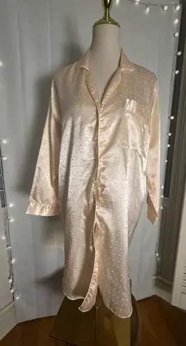 Lisa Intimates Satin Nightshirt Champagne Polka Dot Button Front M Size M
