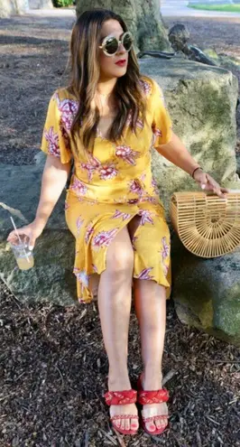 Somedays Lovin women’s Searing Soul yellow floral midi dress XS extra small