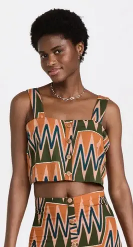 Veronica Beard 💕💕 Tiffany Top Linen Button Down Crop Top Abstract Print XS NWT