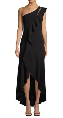 Parker | Black Anne Asymmetric High-low Ruffle One-shoulder Gown Size 2