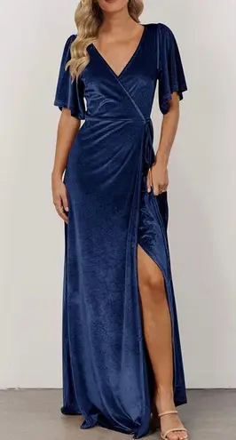 Merokeety Women's V Neck Wrap Velvet Maxi Dress Bell Sleeve Split Bridesmaid Cocktail