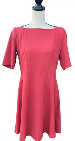 Lafayette 148 Brick Red Orange Ponte Knit Paneled Dress Short Sleeve Boat Neck L