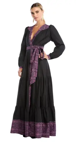 Allison New York Madison Full Wrap Black & Purple Maxi Dress Size Medium