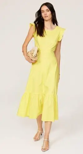 MARISSA WEBB Yellow Poplin Hourglass Side Cutouts Tie Back Midi Dress Size 2
