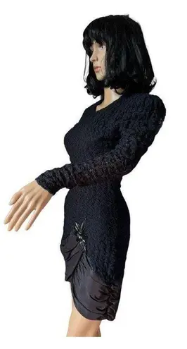 Vintage 80's Diamond's Run by Wayne Diamond sequin beaded black dress X