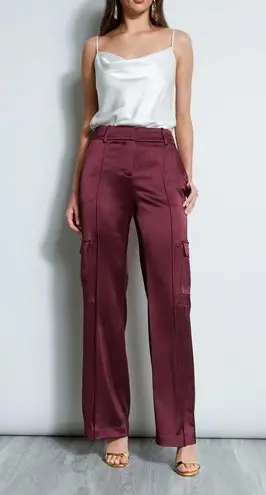 Elie Tahari Satin Pintuck High Waisted Cargo Pants Cordovan Women's Size US 8
