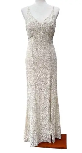 Ynes Lace Maxi Dress With Slit and Plunging Criss Cross Back Size undefined
