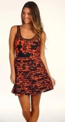 Parker  Orange & Black Petal Bloom Mesh Sleeveless Fit & Flare Silk Dress Size M - Image 1