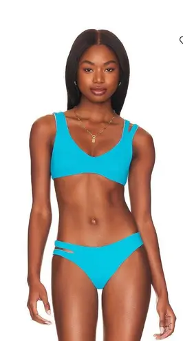 L Space Bikini Top Womens Sz Lge Blue One Wave Reversible Sporty Chic Beach NWT Size L