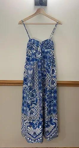 Farm Rio EUC Blue Tile Dream Sleeveless Maxi Dress size medium Retails $245