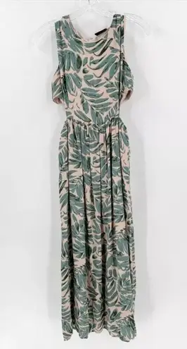 MIOU MUSE Isla Tropic Cutout Dress Green/Cream Size Small Green