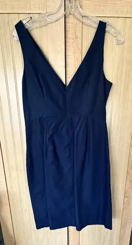 J CREW SHORT DRESS RAMONA COTTON TAFFETA V NECK SIZE 8 Petite NAVY BLUE