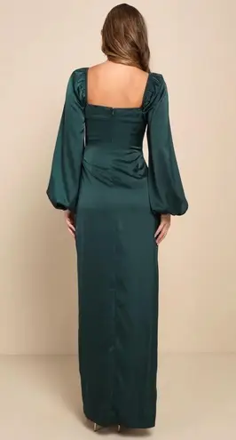 LULUS Eternal Heart Emerald Green Satin Long Sleeve Maxi Dress Size 1X