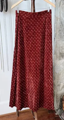 1970s Velvet Scottie Dog Print Aline Red Vintage Maxi Skirt Size 8