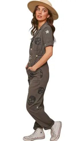 Fantastic Fawn  Skull and Star Short Sleeve Jumpsuit in Dark Green