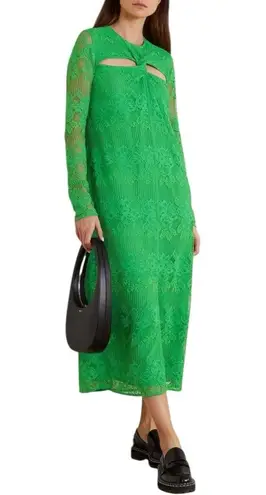 Ganni Green Cutout Twisted Lace Midi Dress Embroidered Floral Long Sleeve 36 4