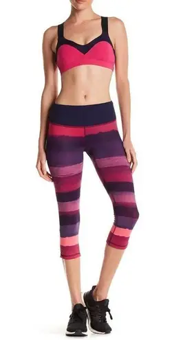 Brooks  Womens Striped‎ Purple Pink Athletic Yoga Workout Capri Leggings