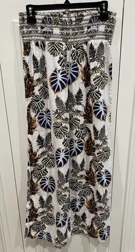 Dahui Hawaii Linen Pull On Pants Tropical Floral Wide Leg READ Size L