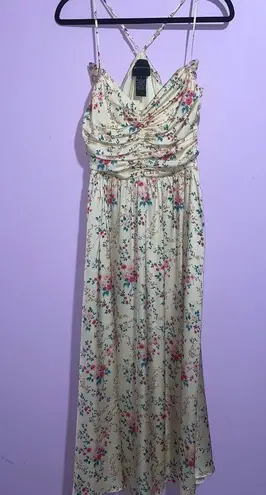 Jill Stuart Sarah Ruched Floral Midi Slip Dress Size 6 Yellow Coquette Soft