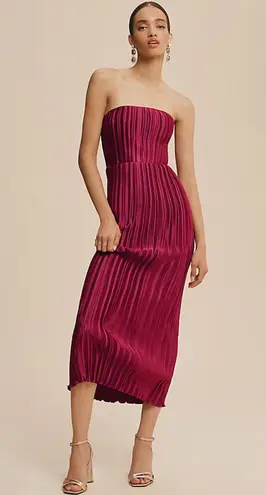 Anthropologie L’IDÉE Red Berry Gatsby Pleated Strapless Midi Dress 14 Size L