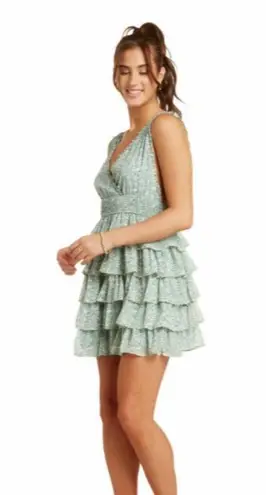 STORIA Floral Ruffle Tiered Dress Mint Green Woman's Size Small NWT!