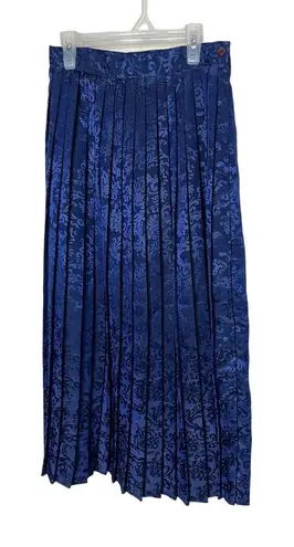 NILANI Womens Pleated Skirt Size 8 Dark Blue Vintage Maxi Jacquard Pattern