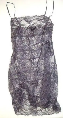 NWT $200 New Designer Josie Natori Night Gown Chemise Lace Gray Sheer Sexy S