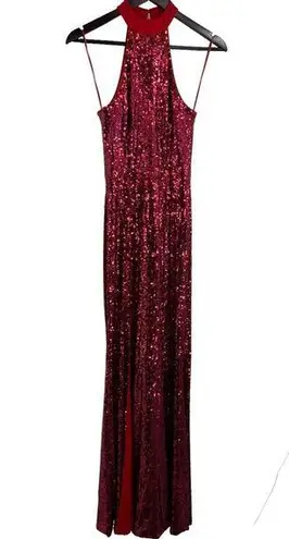 Dress the Population Red Sequin Halter Maxi XS New