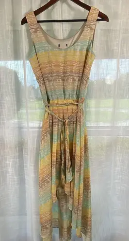 Romantic Midi Dress Sz 12 Tasseled Belt High Low Fairy Whimsy Ruffle Hem Pastel