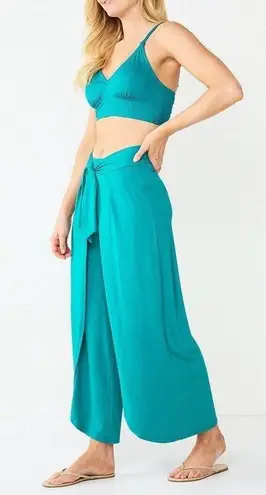 Freshwater Bikini Banded Long Top Sz XL Adjustable Strap Teal Snakeskin Texture