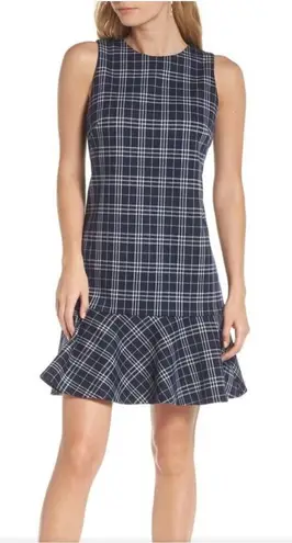 1901 navy & white ruffle hem plaid dress 8