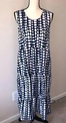 Denim & Co Blue Size Small Linen Knit Dress Beach Vacation Pockets Tie Dye