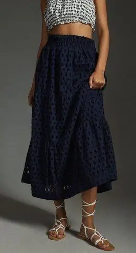 Anthropologie NWT by  The Somerset Maxi Skirt: Eyelet Edition in Navy M