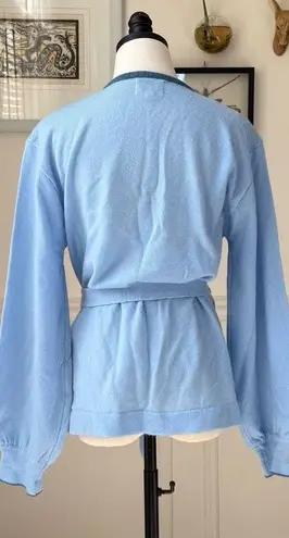 Vintage 70s CariKnits Belted Sweater Crewel Needlework M L Blue Size M