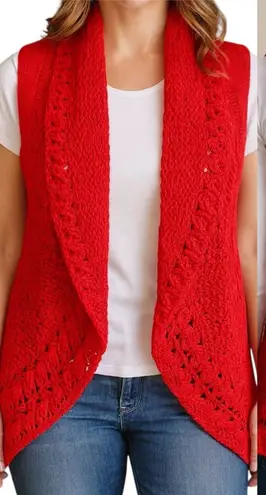 New Directions Curvy Red Open Knit Sleeveless Cardigan Vest Plus Size 2X