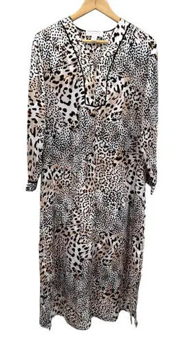 Oscar de la Renta Pink Label Caftan M Animal Print 90s Lounge Dress Vintage