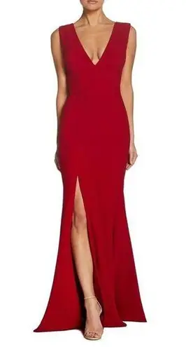 Dress the Population  Red Dress Sleeveless Sandra Crepe Trumpet Gown Sz Lg New