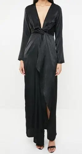 Missguided Black Faux Wrap Deep V-Neck Maxi Dress 2 Goth Witchy Vamp